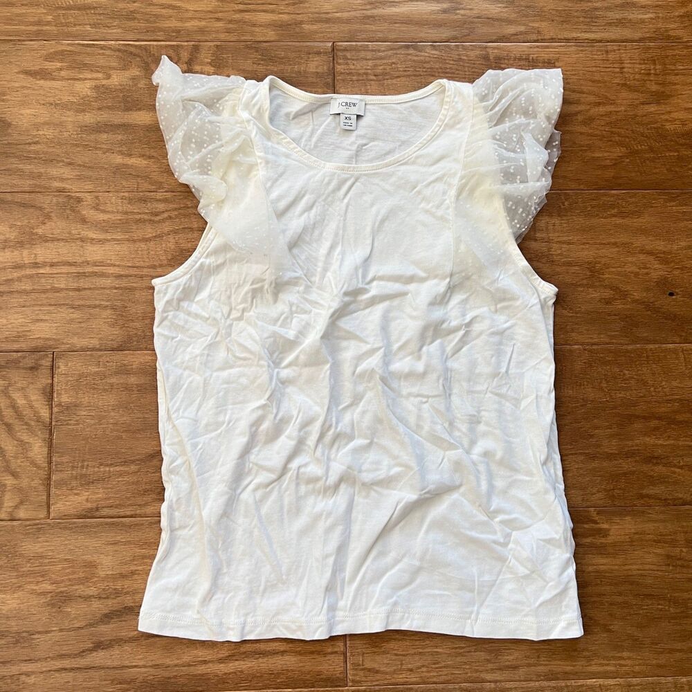 J.Crew Factory Polka-Dot Ruffle-Shoulder Tank Top Size XS White
